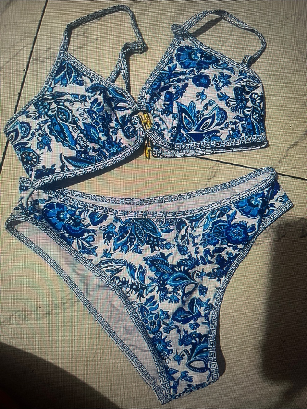 Blue & White Floral Two-Piece Bikini